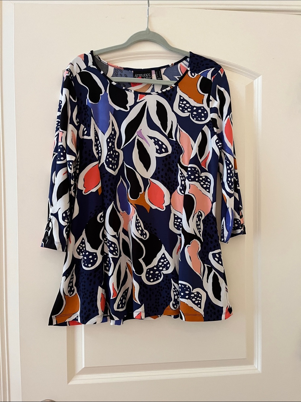 Attitudes by Renee Navy Multicolor Abstract Floral Top, flare bottom ,long